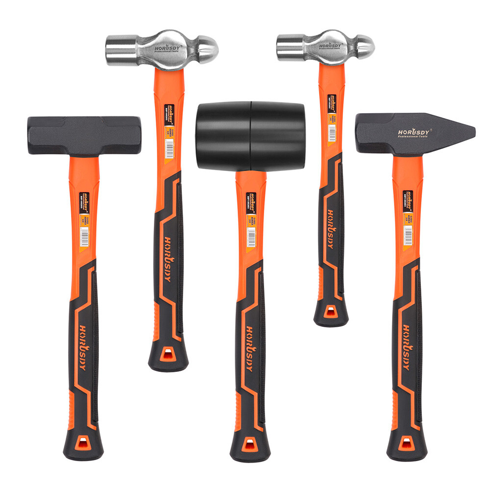 HORUSDY 5PC Hammer Set 16/32OZ Ball Pain 32OZ Rubber 3lb Sledge 3lb Cross Hammer