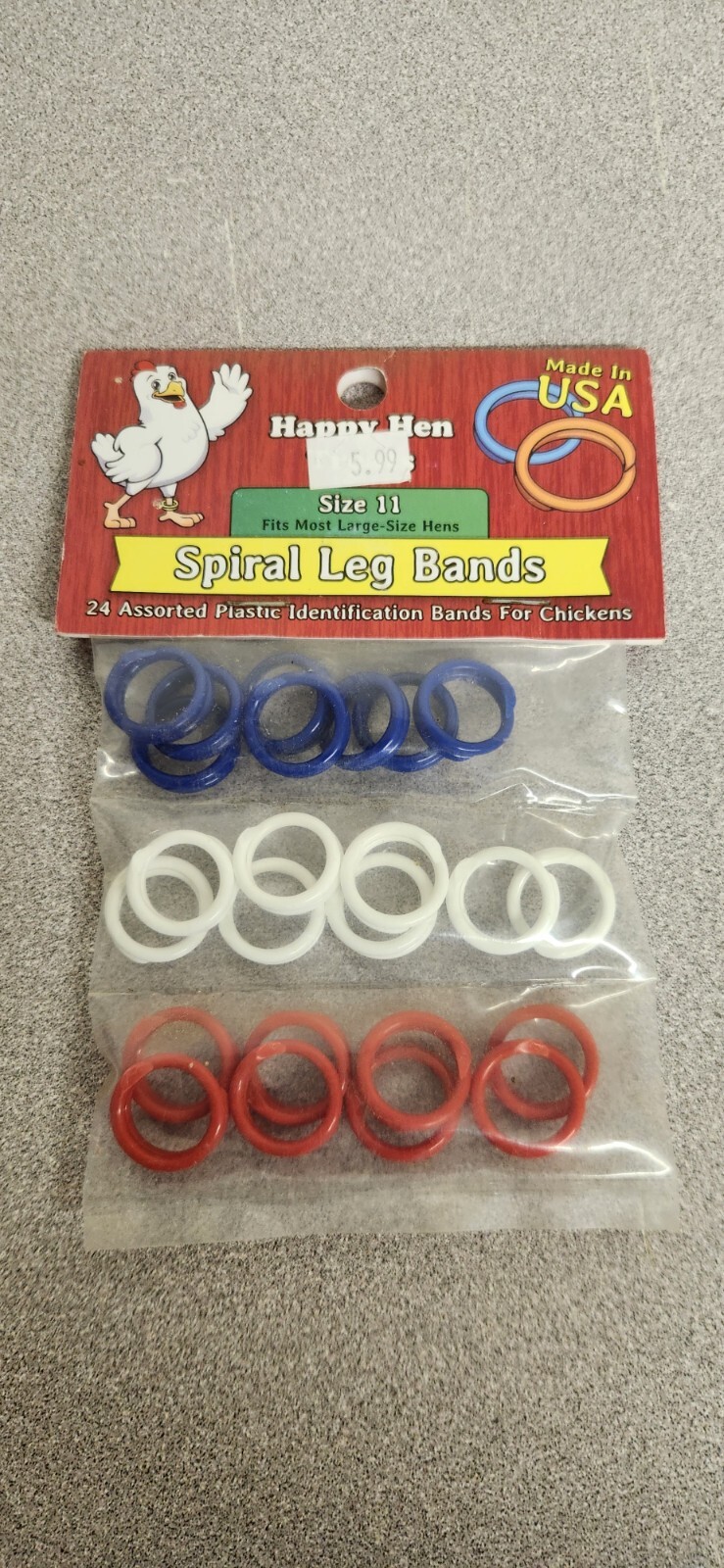 Happy Hen, 52 Count, Size 11, Spiral Leg Bands, Red White & Blue, Made In USA