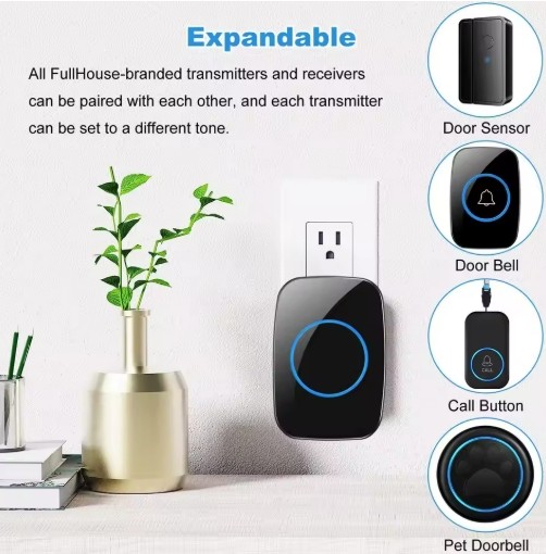 Waterproof Wireless Doorbell Adjustable Volume 1000FT Plugin Receiver 38 Chime