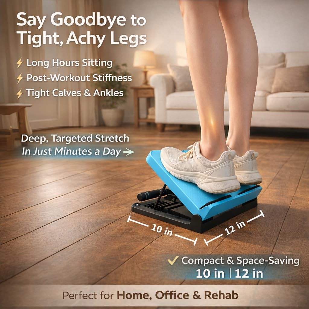 Calf Stretch Board with Timer & Resistance Bands, 6-Level Adjustable Slant Bo...