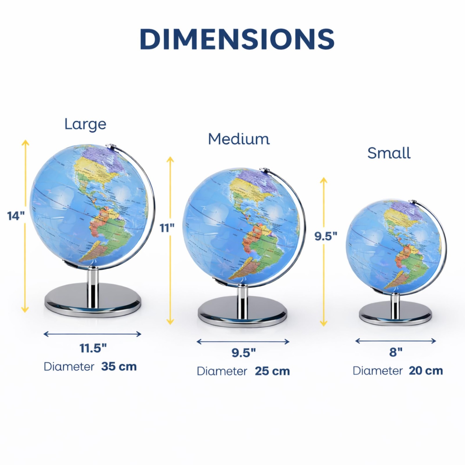 LED Illuminated World Globe with Chrome Rotating Stand – Desk Display Globe w...
