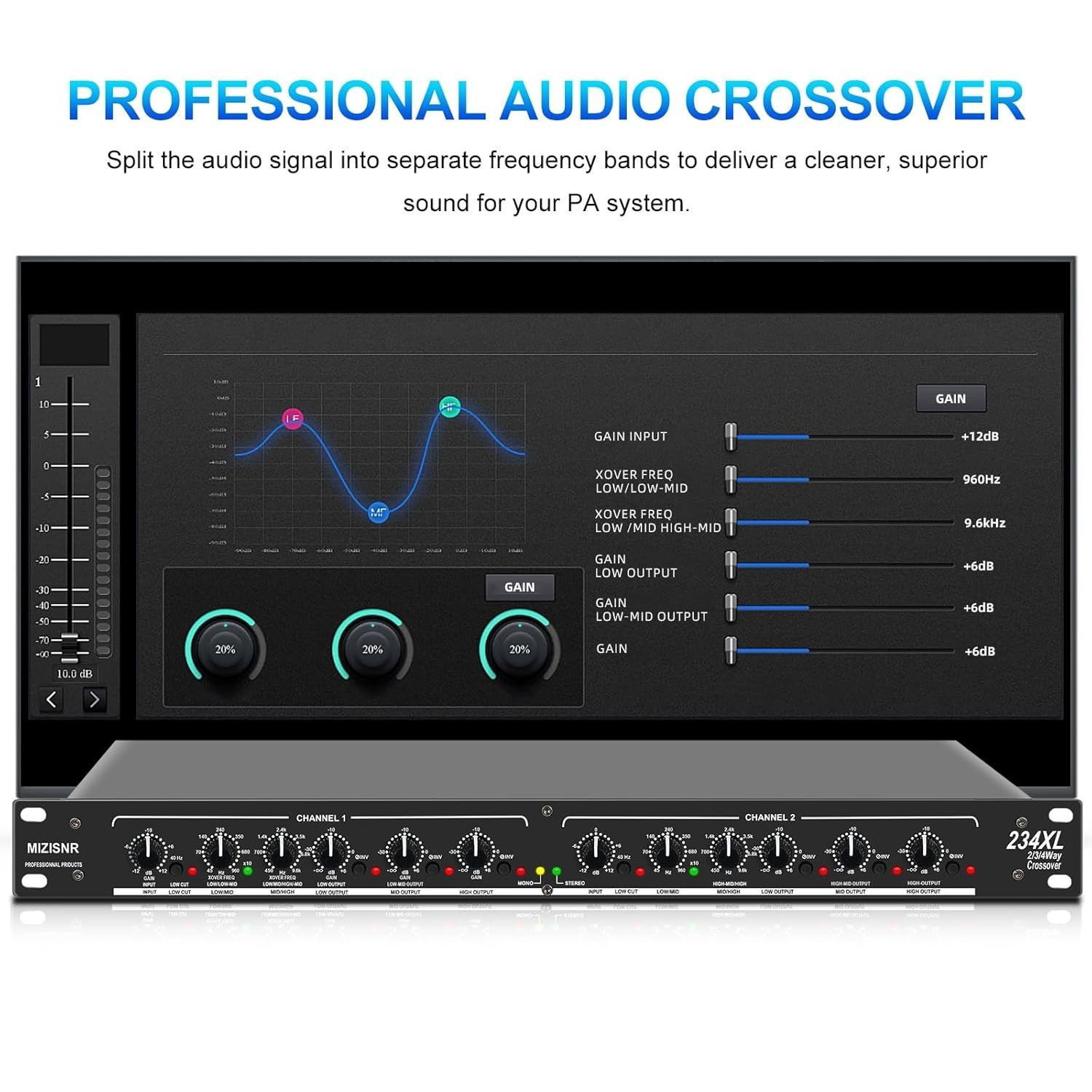 Pro 2/3-Way Stereo Crossover XLR Input/Output-~