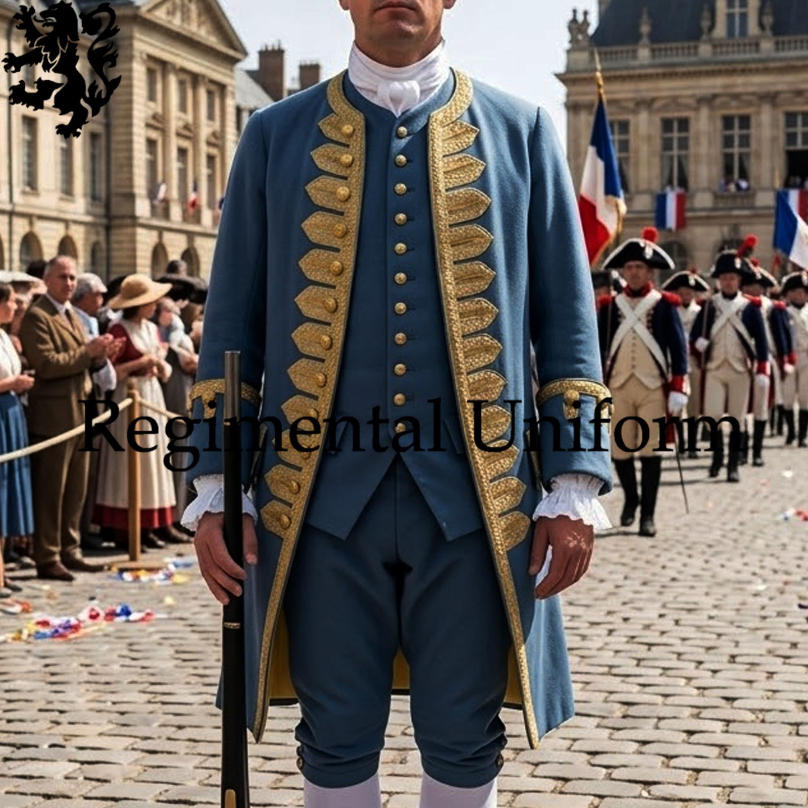 French Infantry Uniform Ceremonial Historical Fashion Coat Blue Wool Reenactment