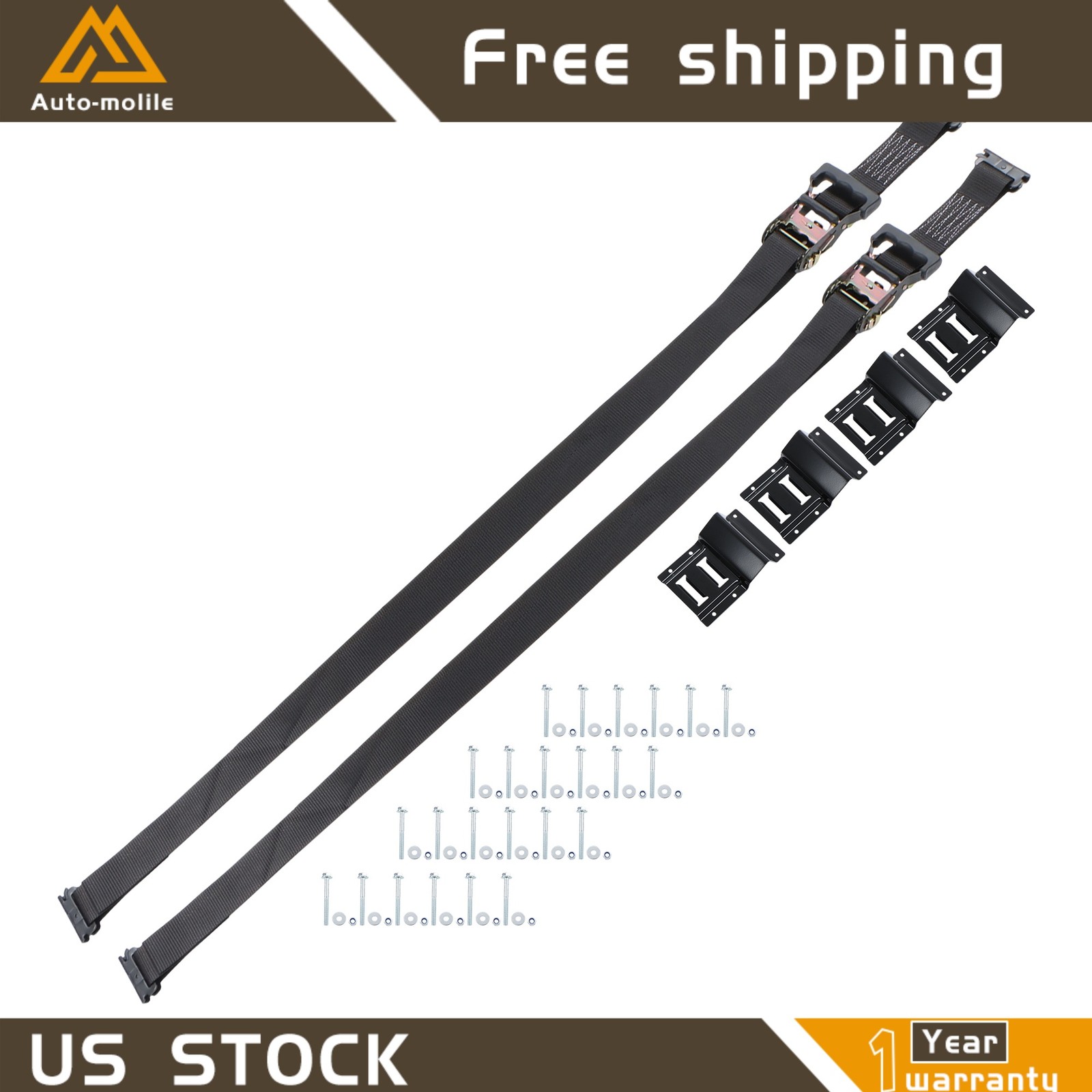 Heavy Loads E Track System With Wheel Chock Black Ratchet Tie Down Straps New