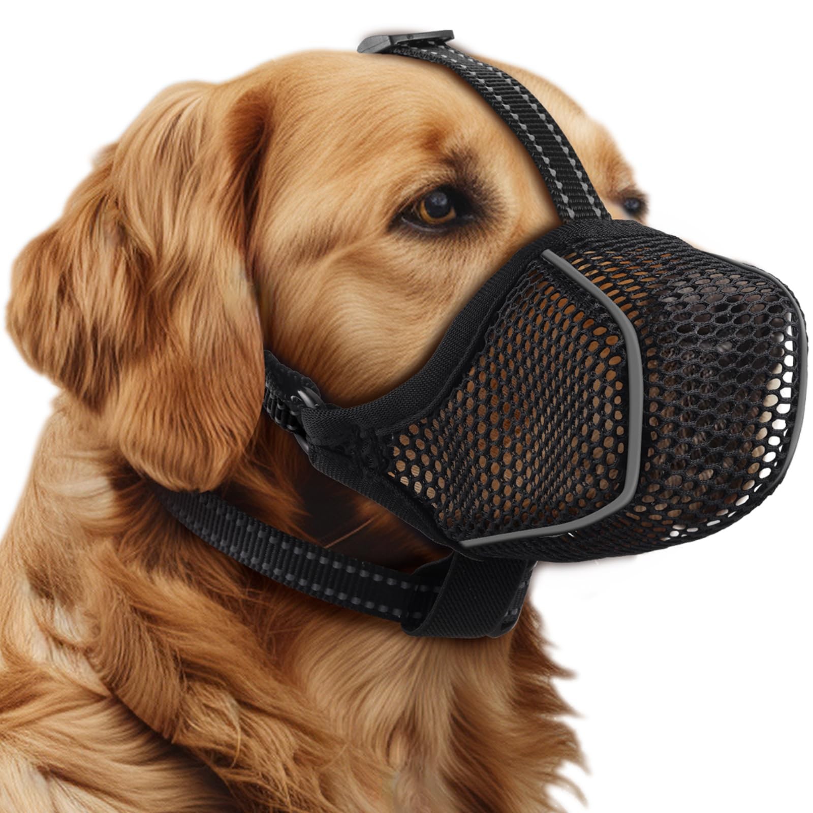 Mesh Dog Muzzle Adjustable Breathable Reflective Anti Bite Grooming Mask