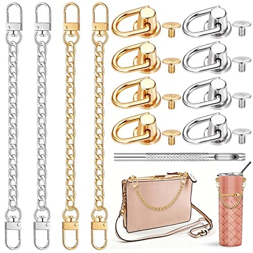 4 Pcs Purse Chain Strap Extender 7.9 Inch Purse Chain and 8 Pcs Studs Rivets D
