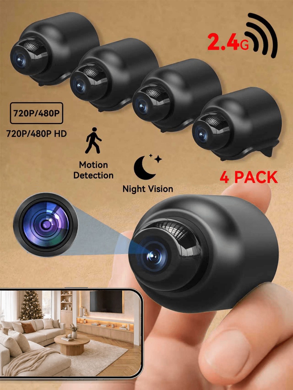 4PCS Mini Camera with Wireless Wi Fi Audio and Video for Car and House Security