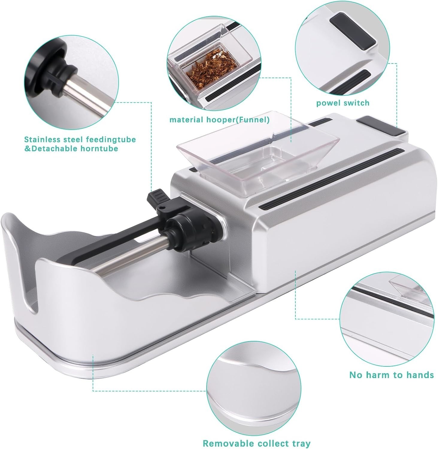 Electric Automatic Cigarette Rolling Machine Portable Tobacco Injector Black