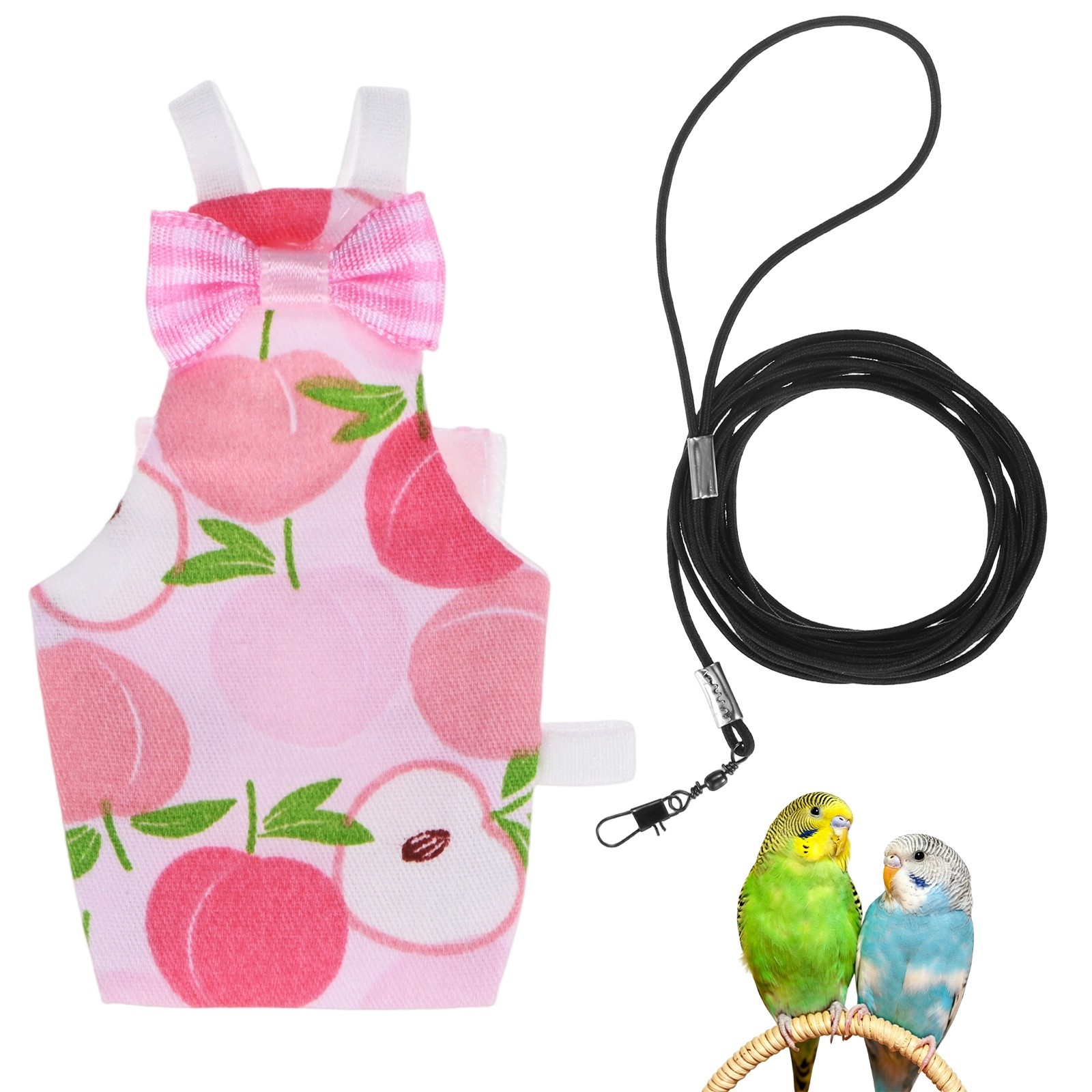 1-Pack Bird Diapers with 6.6 ft Leash Reusable Pet Parrot Nappy [Pink, S]
