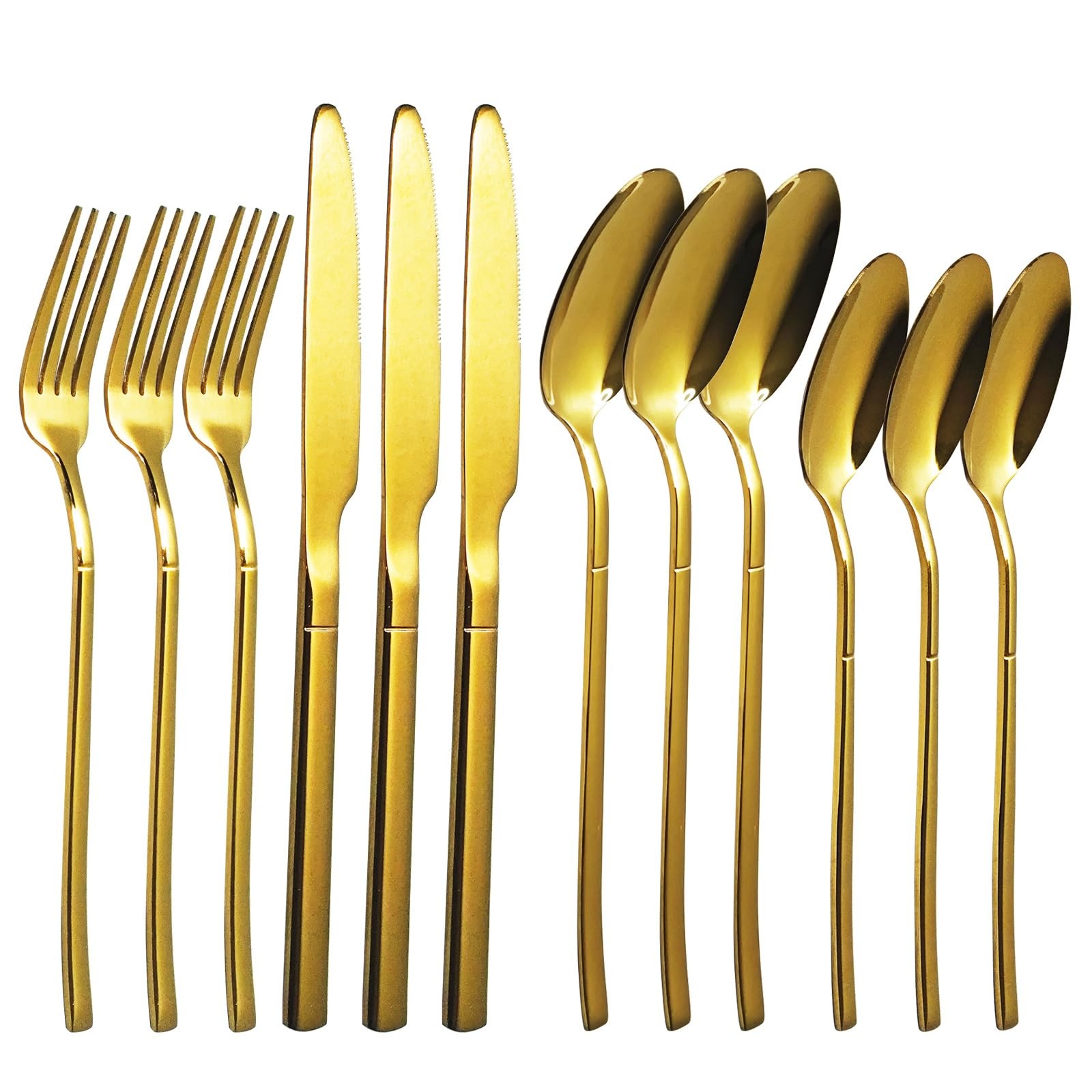 12 PCS Golden Matte Heavyweight Stainless Steel Silverware Flatware Set For 3