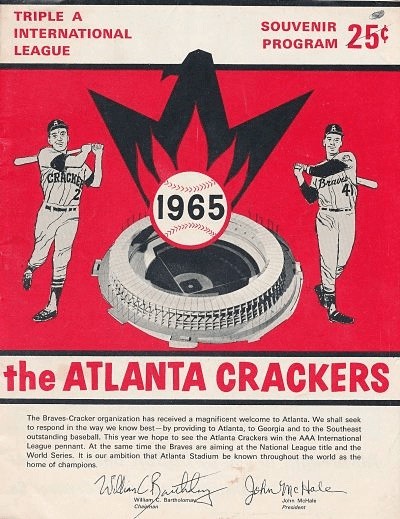 1965 Atlanta Crackers Souvenir Program Program Cover On 12x8in Metal Sign