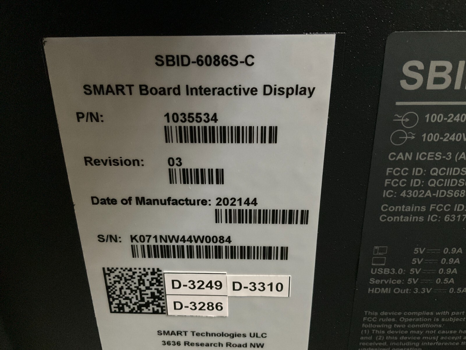 New Smart Technologies Board 6086S Pro 86 Interactive Display 4K SBID-6086S-P **