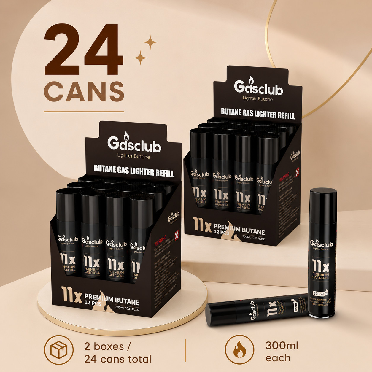24 Cans Gasclub 11X Refined Butane Lighter Gas Fuel Refill - High Purity Premium