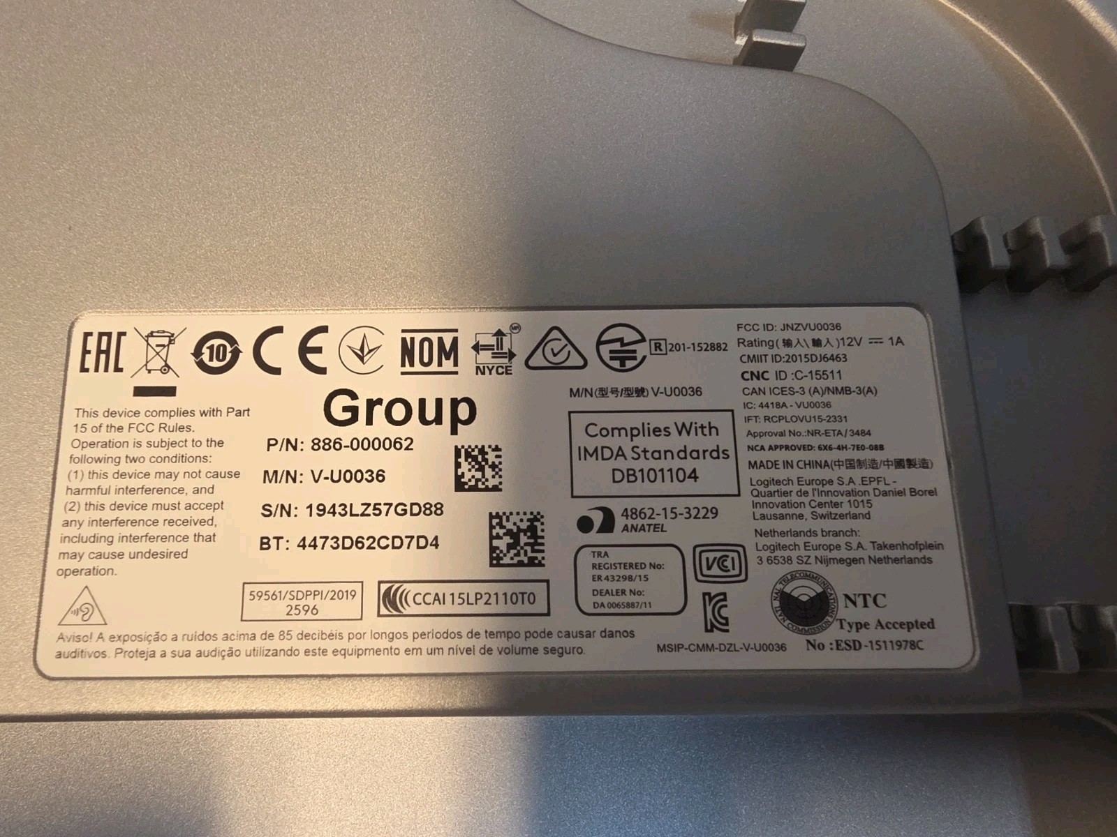 Logitech GROUP Video Conferencing System Hub & Camera V-U0036/V-U0032