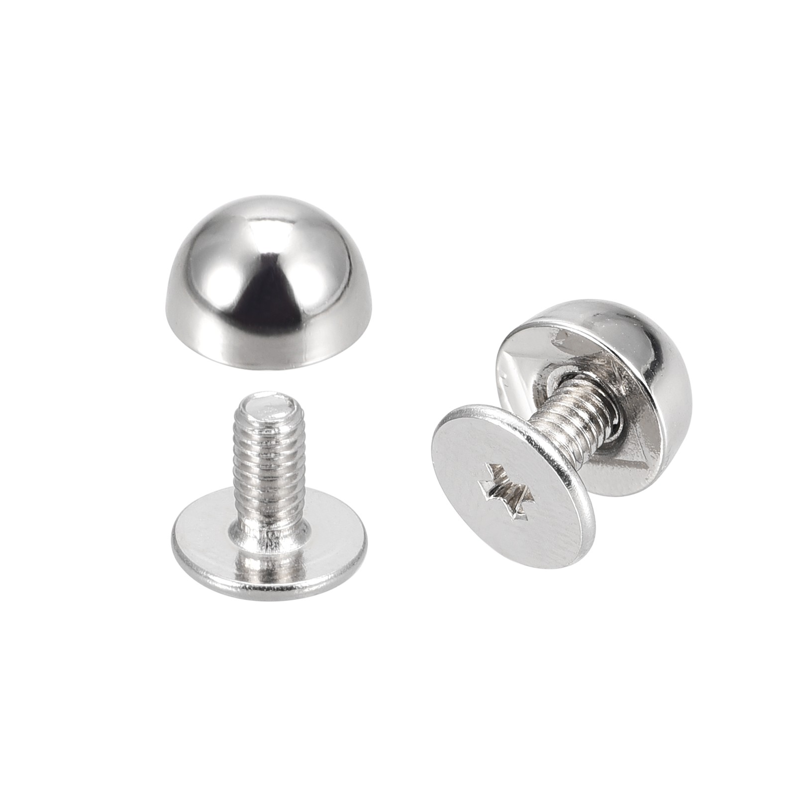 Screw Back Rivets, 8 Sets 8x5mm Round Rivet Leather Spike, Silver Tone