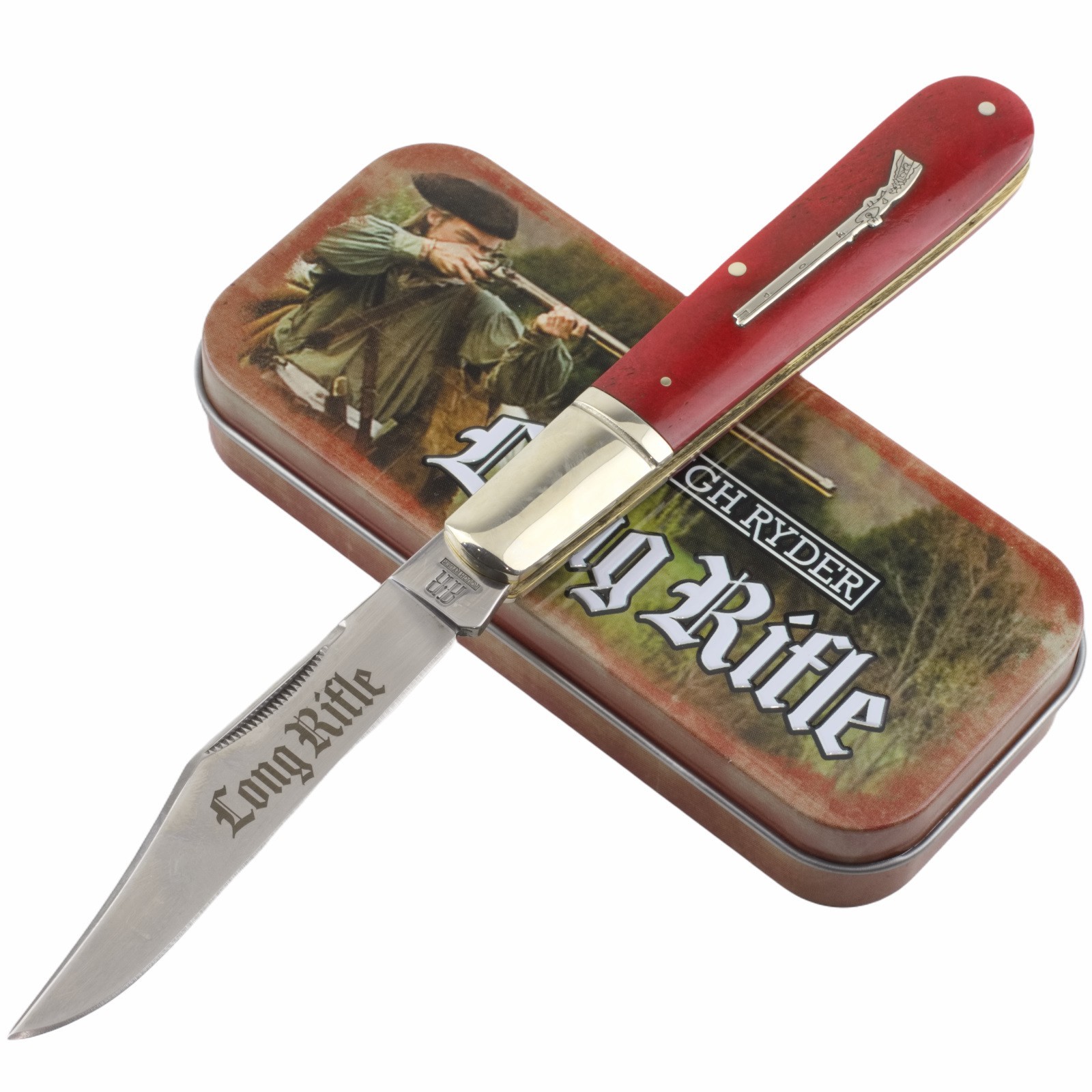Rough Ryder Long Rifle Red Granddaddy Barlow Folding Pocket Knife RR2618 Tin