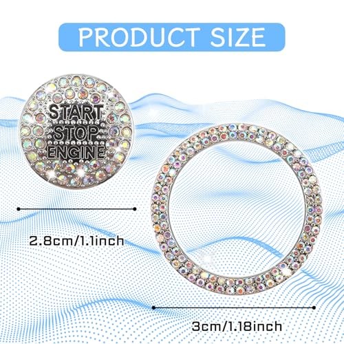 2PCS Rhinestone Push Start Button Cover Bling Car Accessories for Colorful