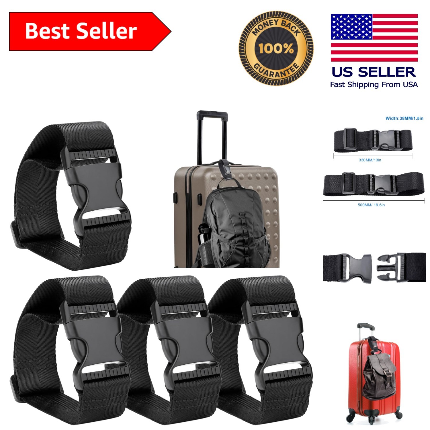 Adjustable 4-Pack Luggage Straps for Multi-Bag Transport – Travel Smart!