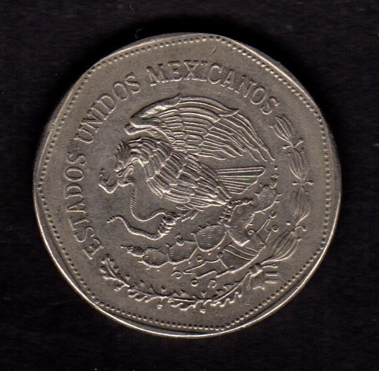 MEXICO, 5 PESOS, 1980, KM485 COPPER-NICKEL, NICE DETAILS  L@@K!!!