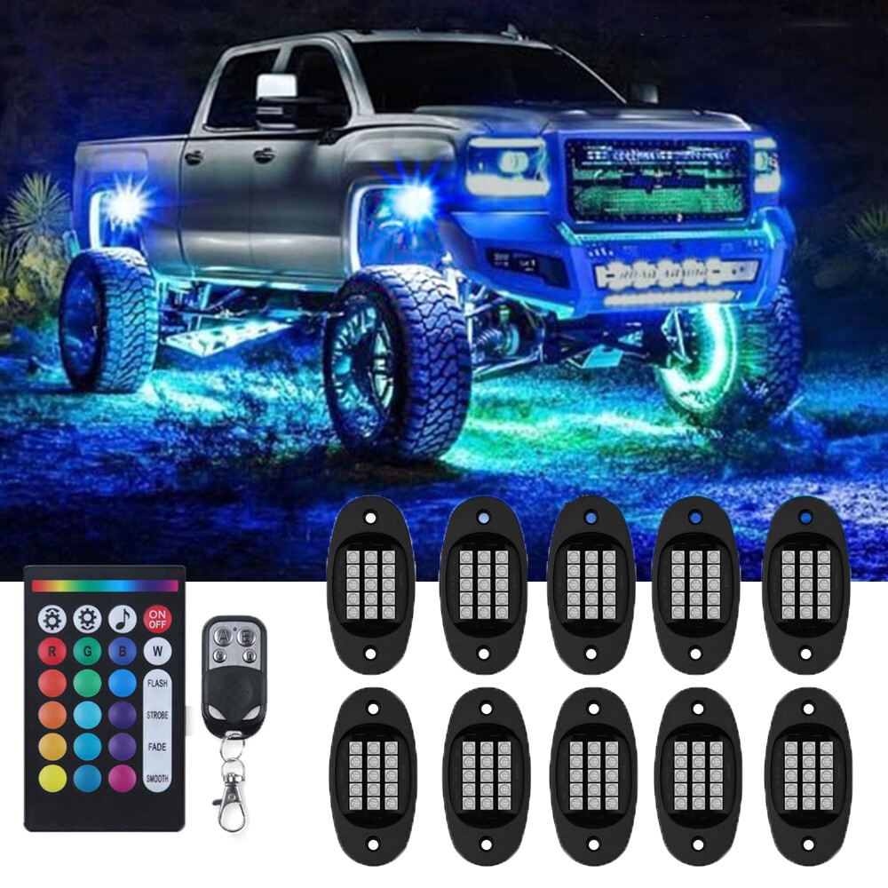10Pods LED RGB Rock Lights Neon Underbody & APP Control For Chevy Silverado 1500