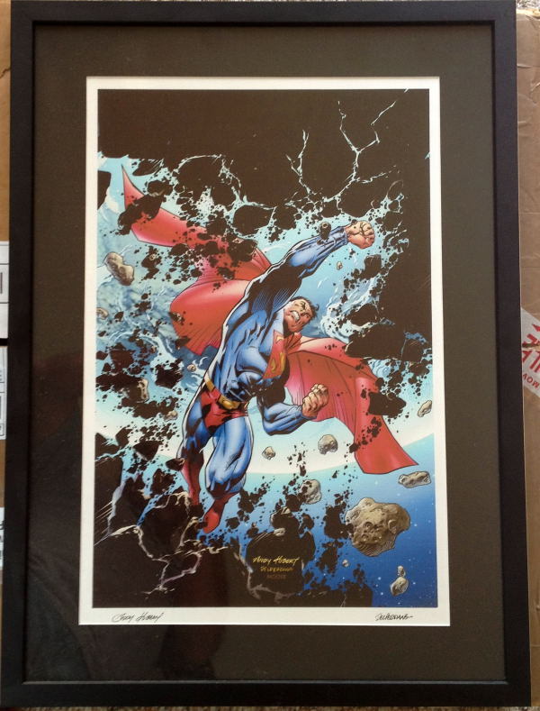 SUPERMAN PROFESSIONALLY MATTED FRAMED PRINT Hand Signed ADAM KUBERT & DELPERDANG