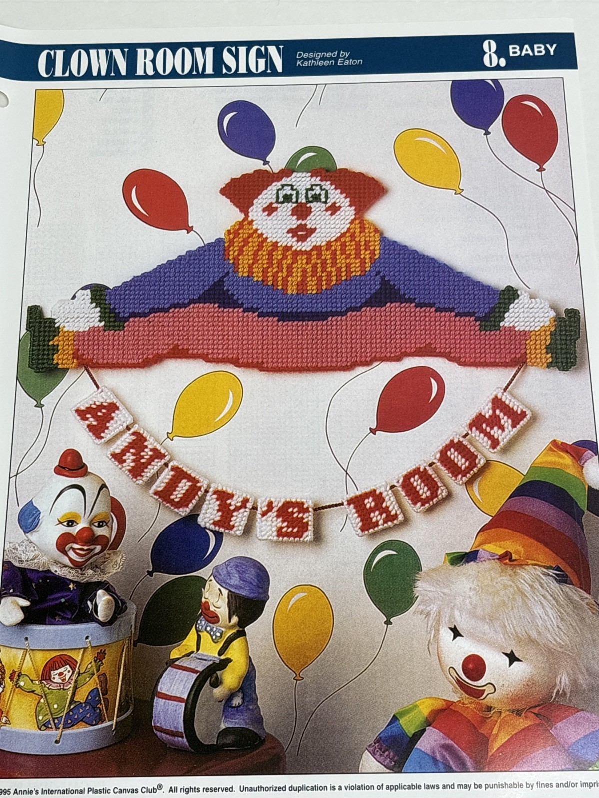 Clown Room Sign Annie's Attic Plastic Canvas Pattern Page