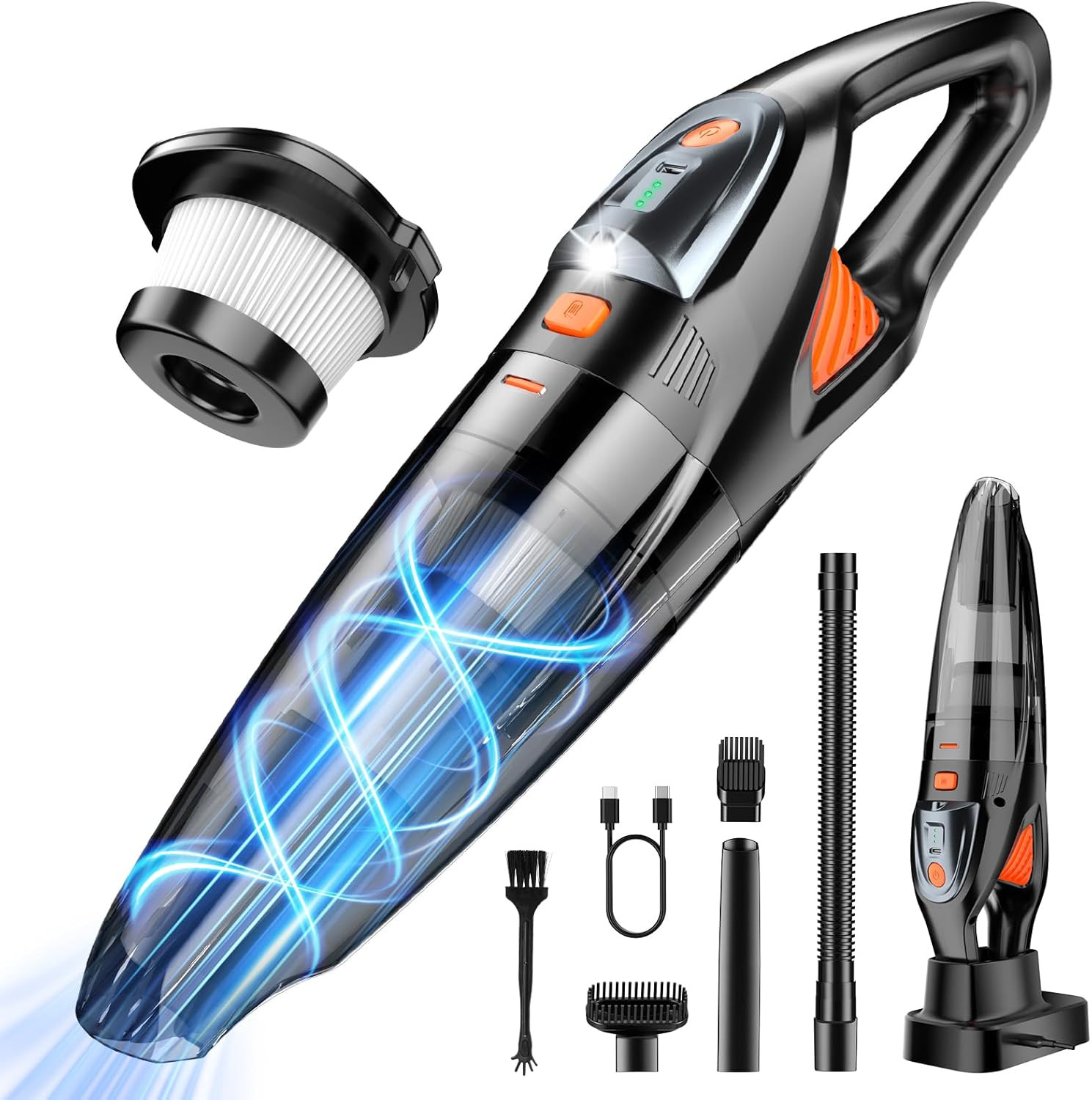 Aspiradora Mano Inalambrica 25000Pa Portatil 3 en 1 Recargable LED HEPA Hogar