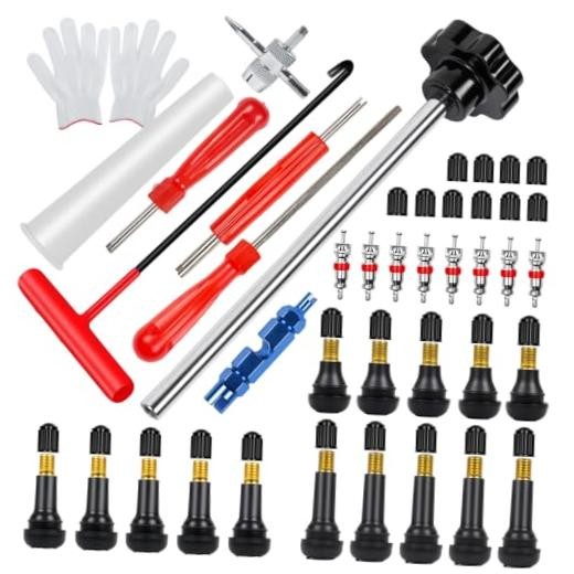 45PCS Tire Valve Stem Tool Kit – Replace Valve Stems Without Removing Tire,