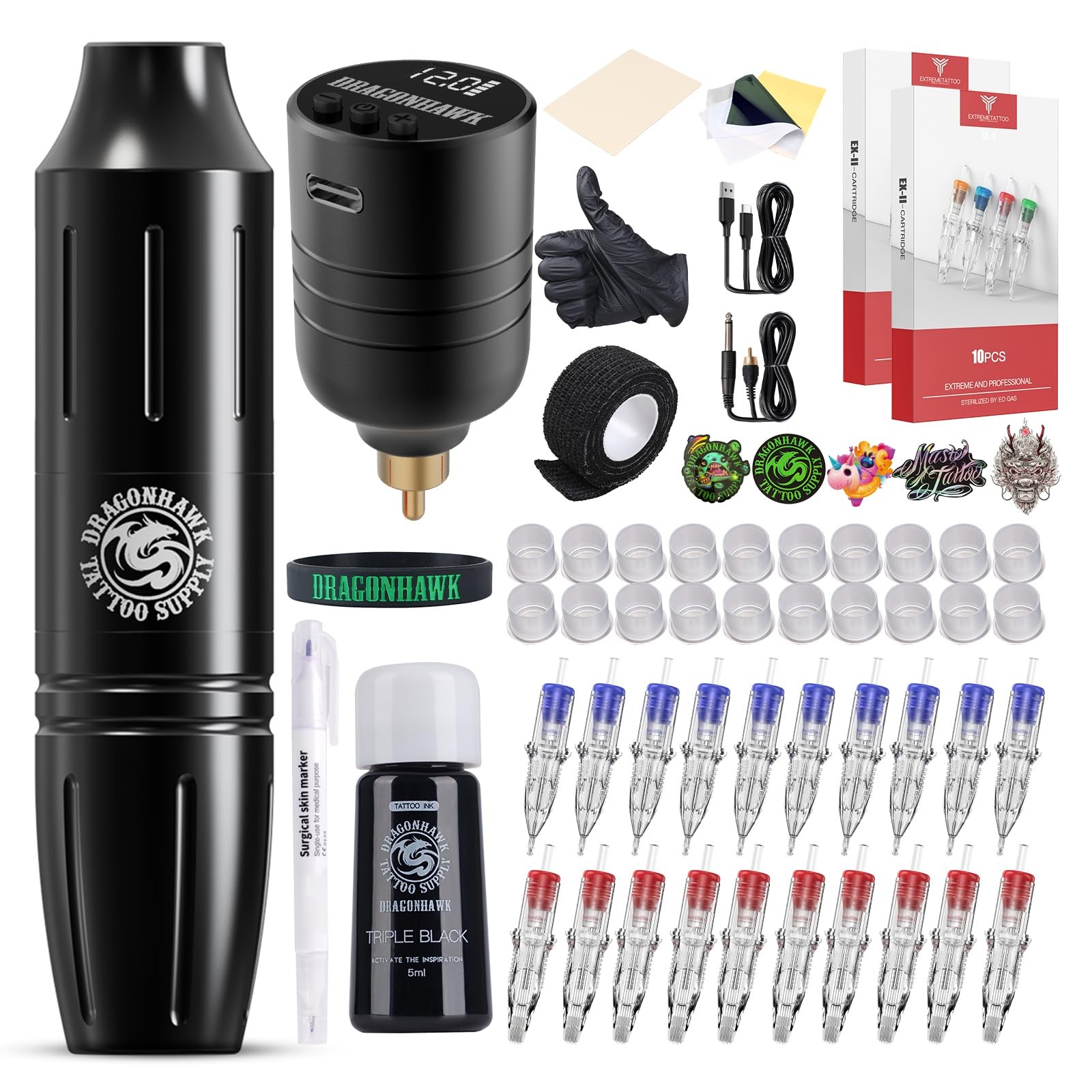 Dragonhawk Wireless Tattoo Pen Kit - Rotary Gun Small, -1
