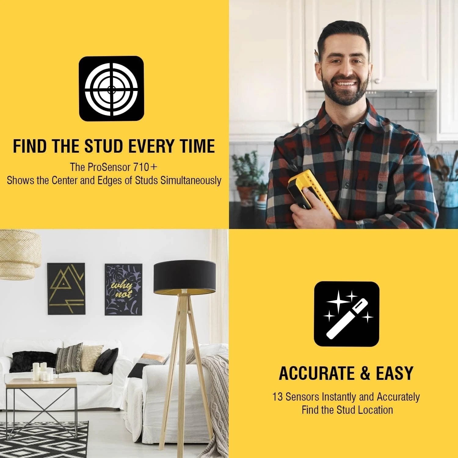 ProSensor 710+ Accurate Stud Finder: Deep Scan up to 1.6” with LED Display