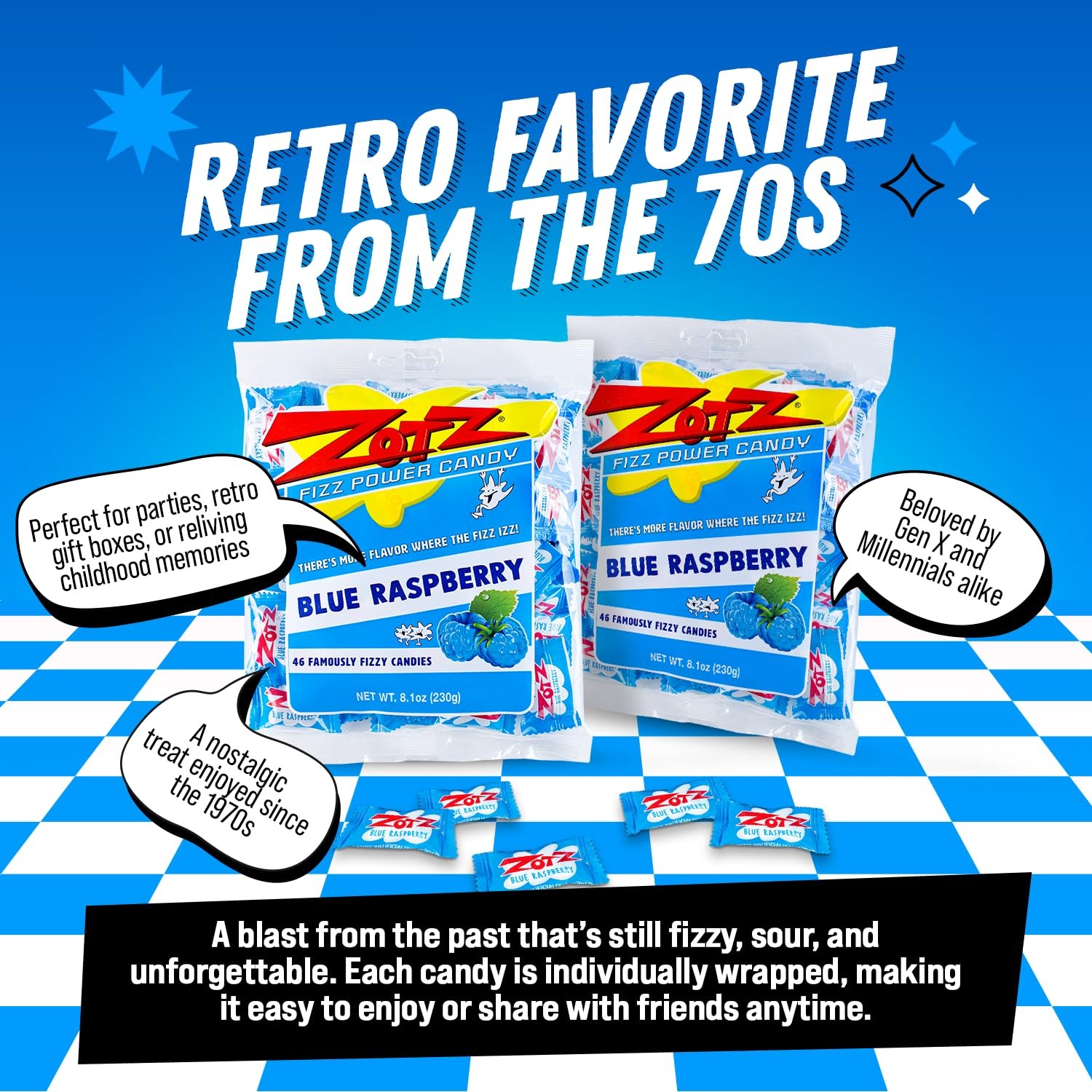 Fizzy Old Fashioned Hard Candy Fruit Flavored Blue Raspberry Candy, Individua...