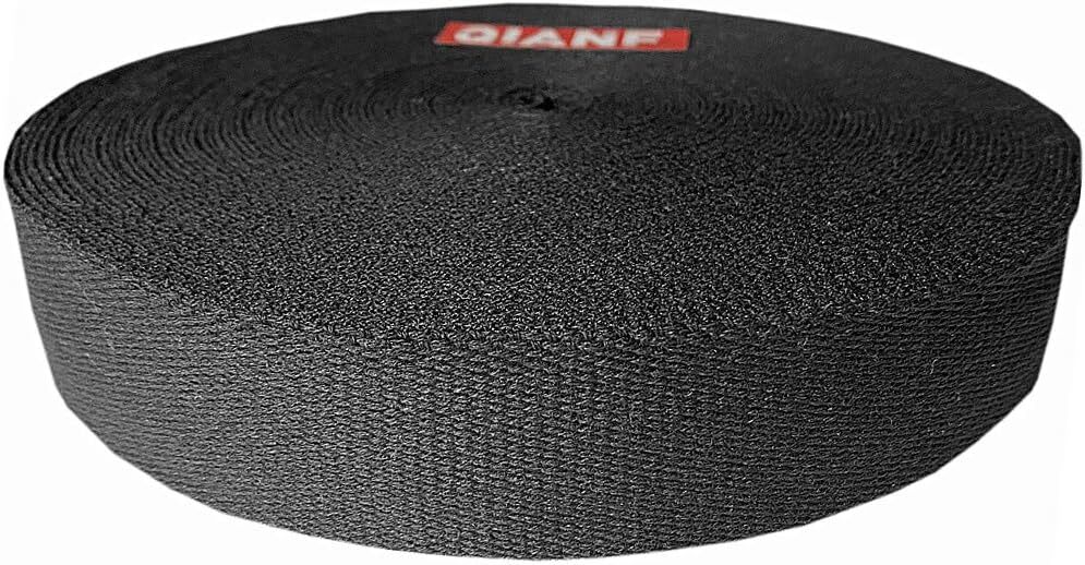 1 Inch Black Heavy Cotton Webbing, 25 Yards
