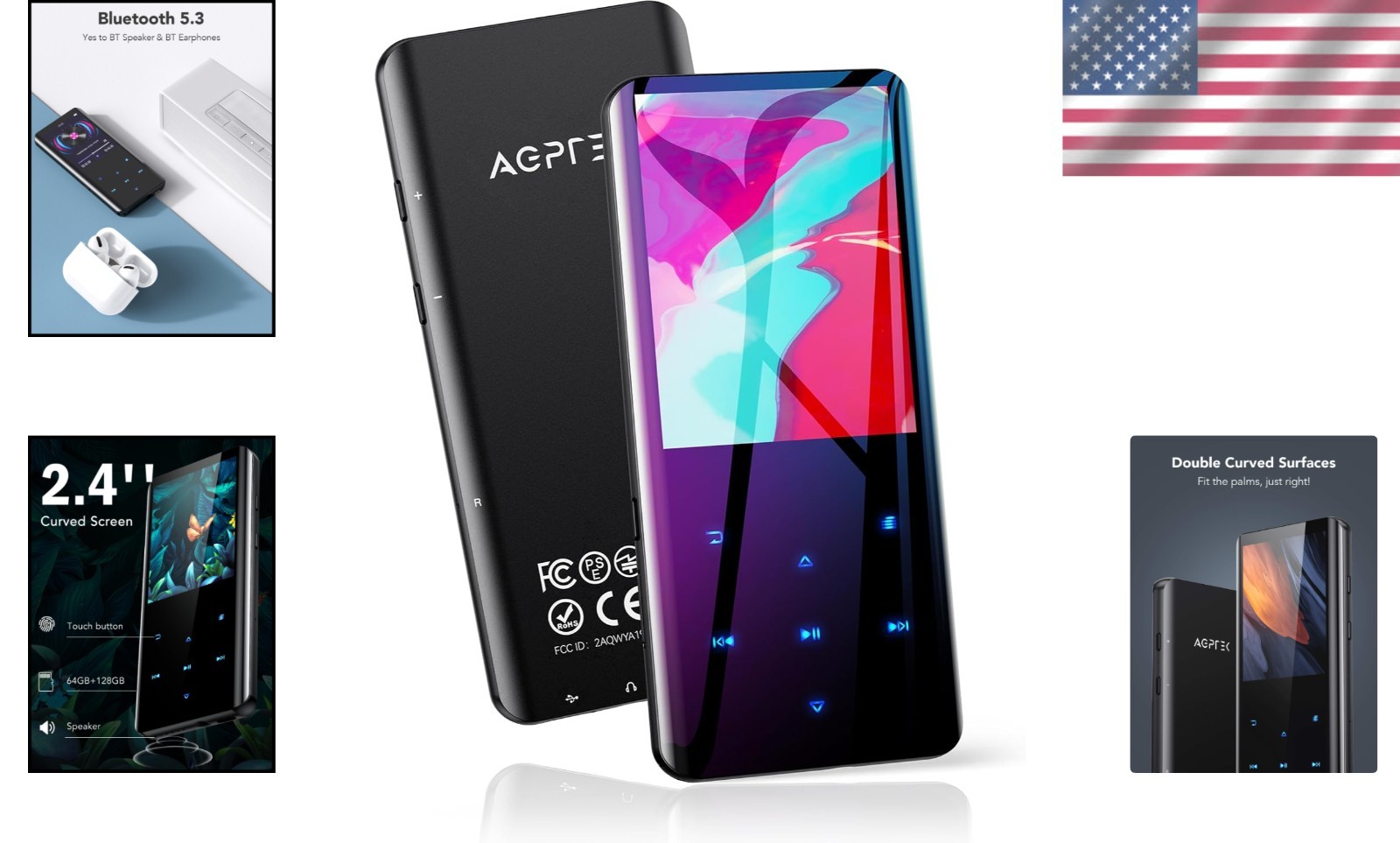 Expandable 64GB MP3 Player with 48-Hour Playback & Bluetooth Connectivity