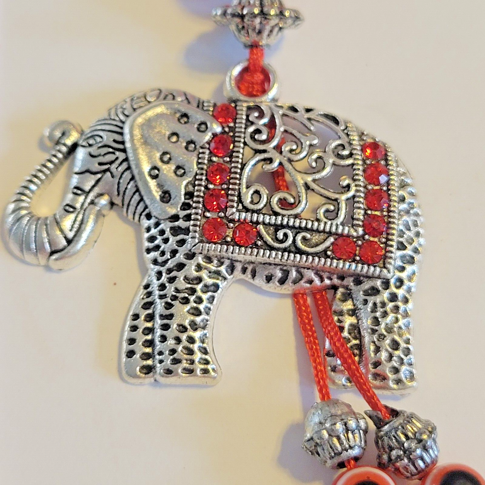 Elephant Key Chain Hanging Ring Silver Mati Red Evil Eye Protection Rhinestones