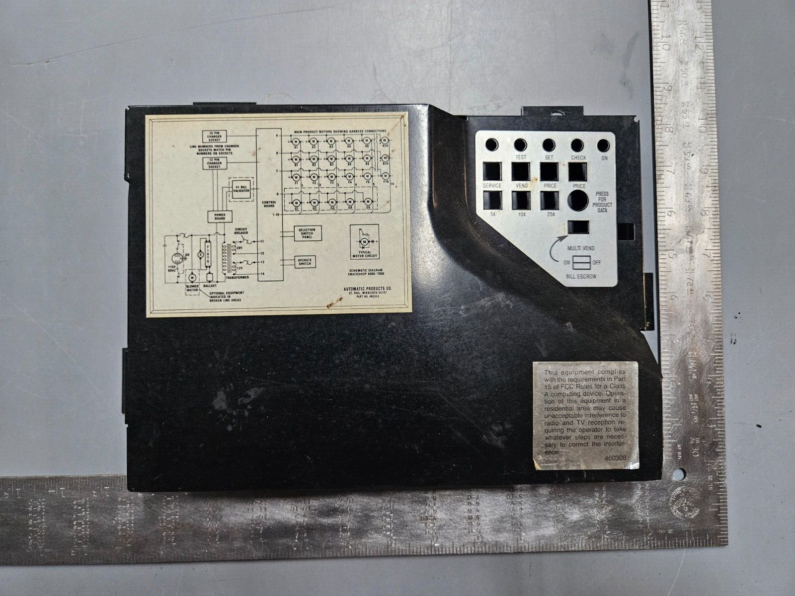 AP Automatic Products Snackshop 6600 7000 Snack Vending Main Control Board Cover