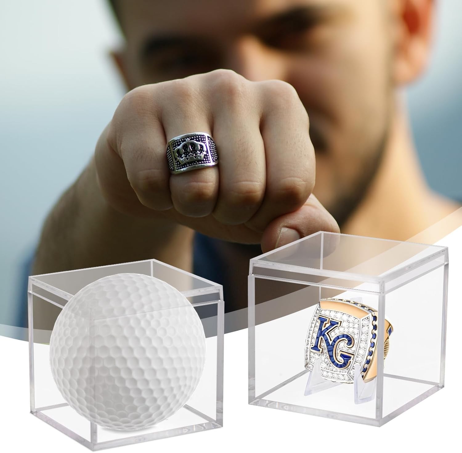 2 Pack Clear Acrylic Championship Ring Display Case, 2-Pack,