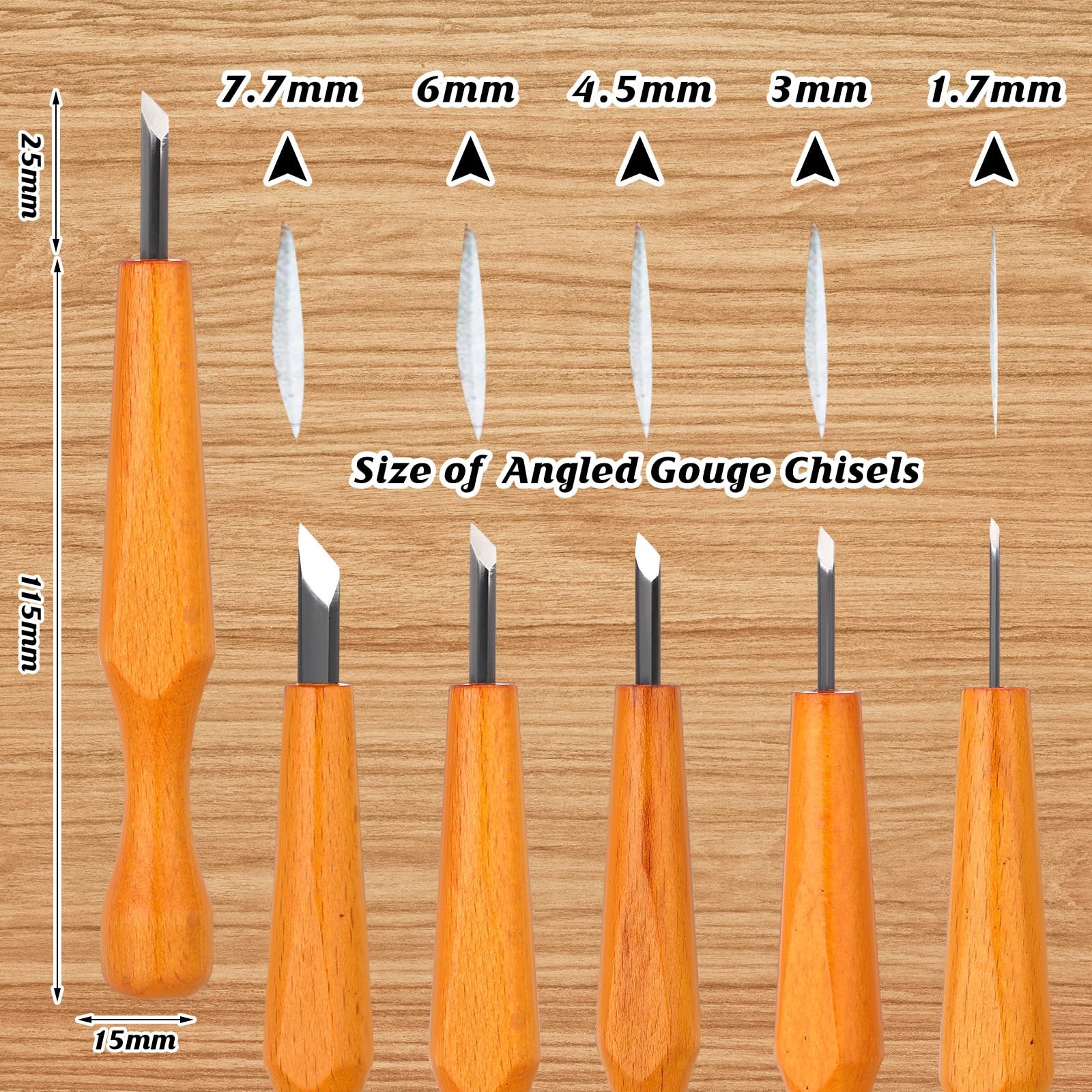 5 PCS Linocut Carving Tools Set Triangular Linoleum Wood Knife Slanted