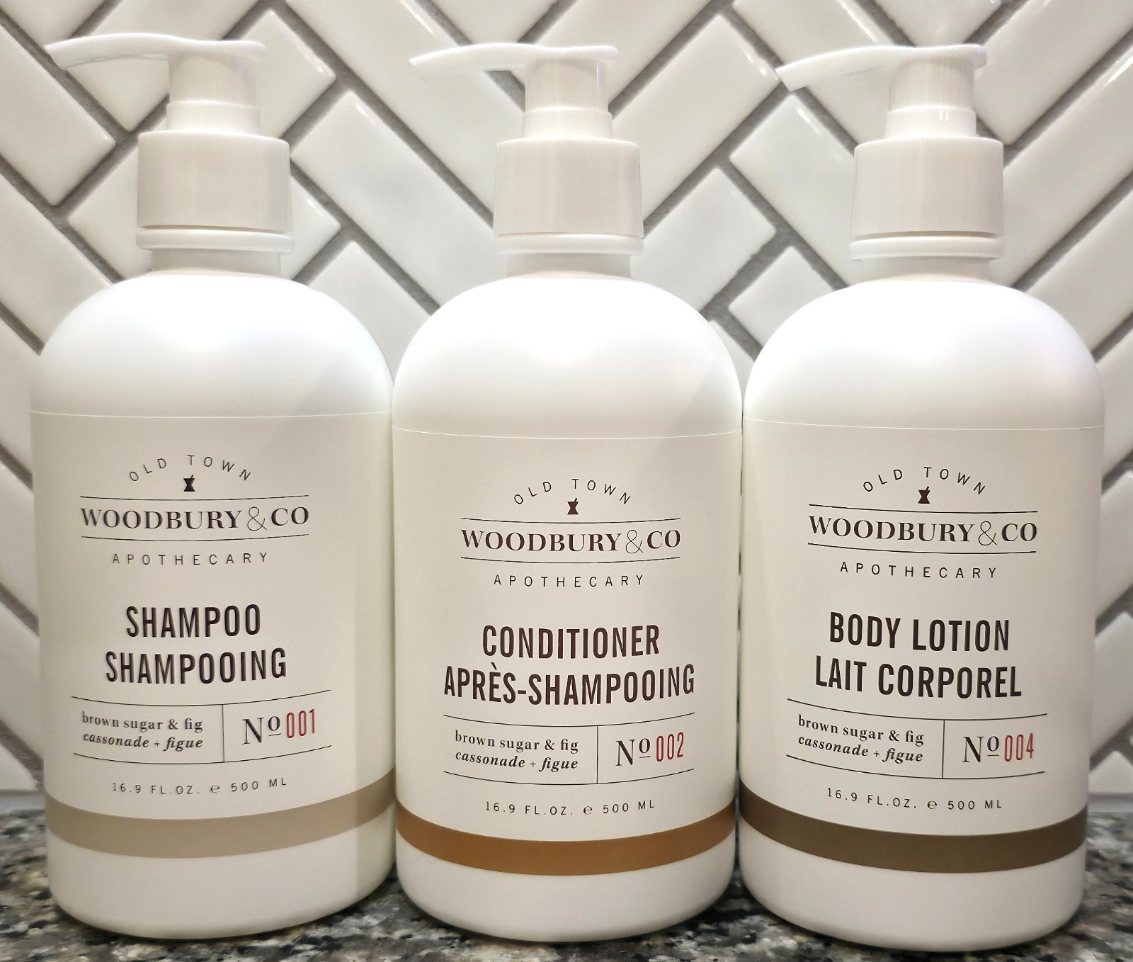 BUNDLE Woodbury & Co. Shampoo, Conditioner & Body Lotion Brown Sugar & Fig 16.9