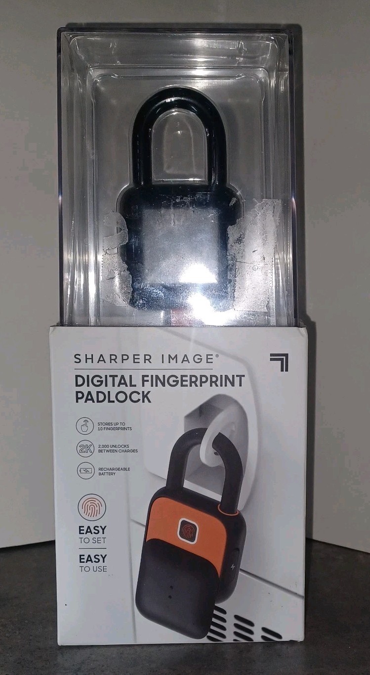 SHARPER IMAGE DIGITAL RECHARGABLE FINGERPRINT PADLOCK NEW IN BOX
