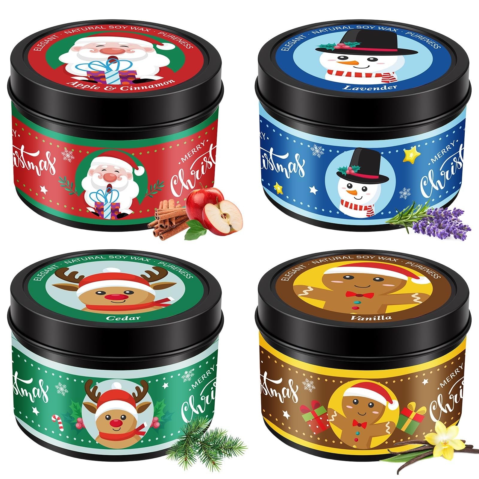 Christmas Candles - 4 x 4.6oz Scented Candles Gifts for Women Set, Natural Ho...