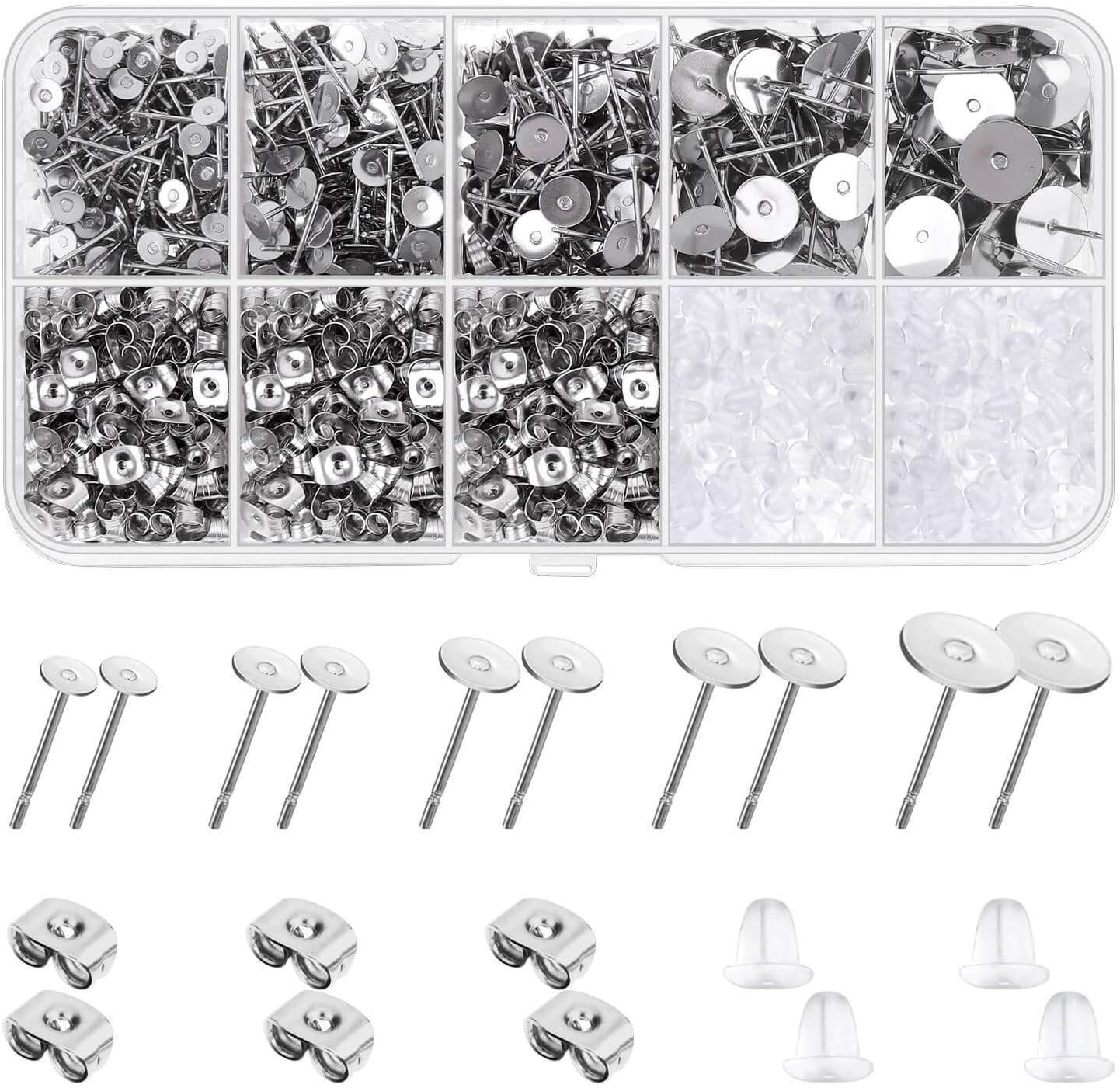 Earring Making Kit, 1800Pcs Supplies with Stainless Steel Posts and Backs for DI