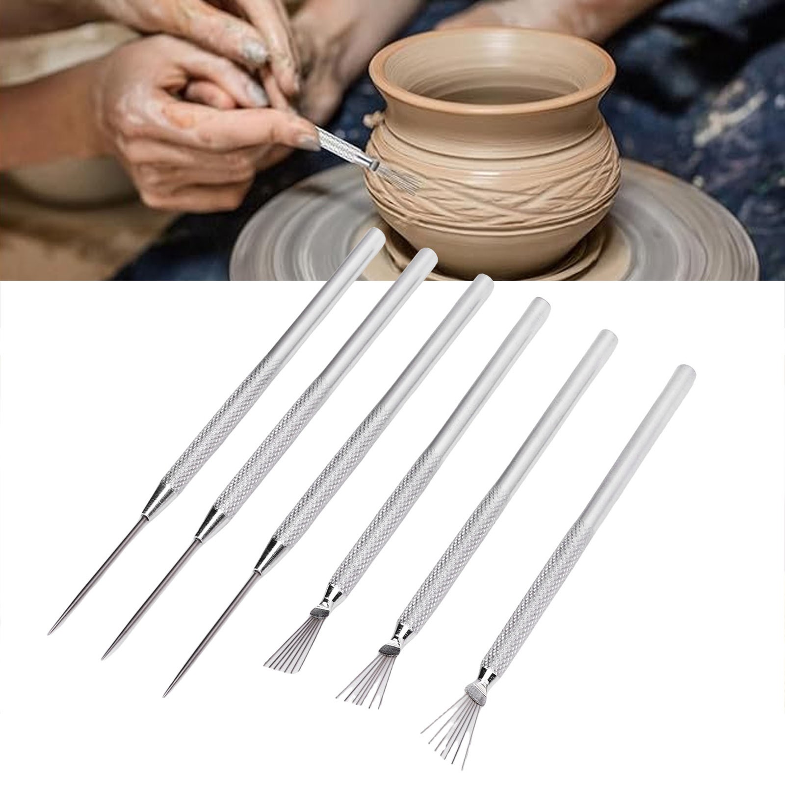 Complete Clay Needle Tools Set For Pottery - Ergonomic Handles Included