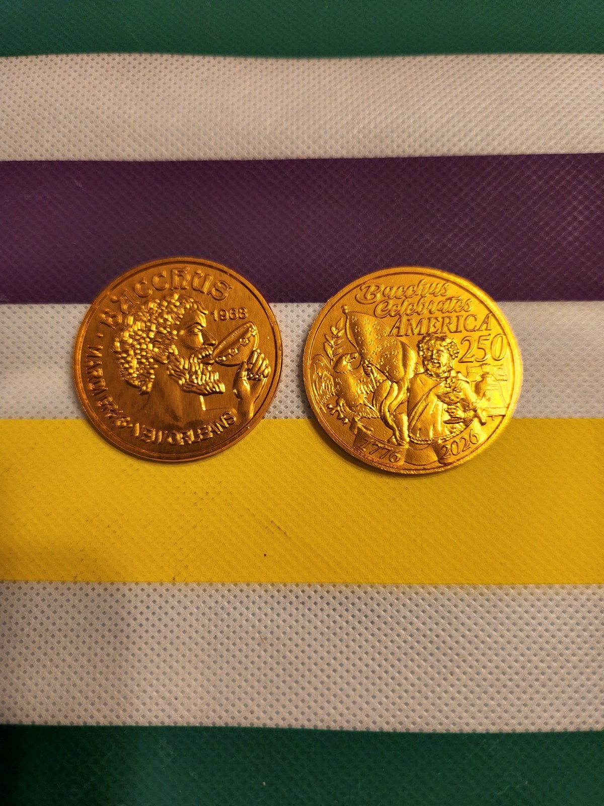 Krewe of Bacchus 2026 Mardi Gras Gold Doubloon Bacchus Celebrates America 250