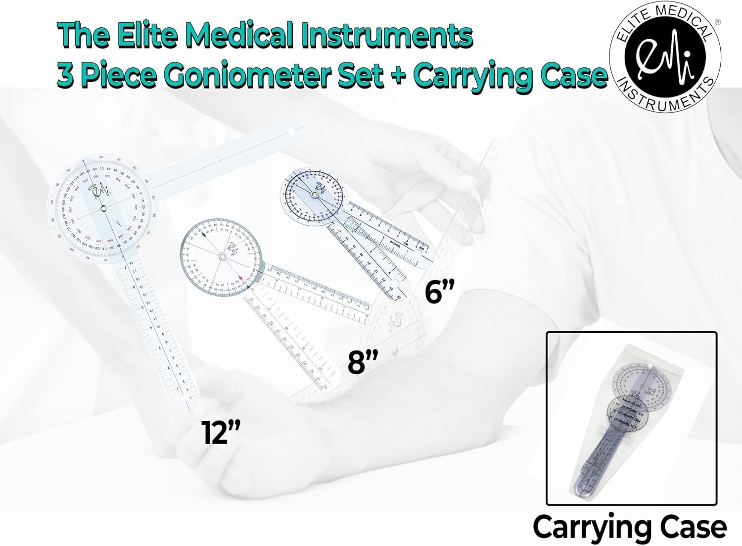 Essential Goniometer Set 12", 8", 6" - Great for Precision Measurements