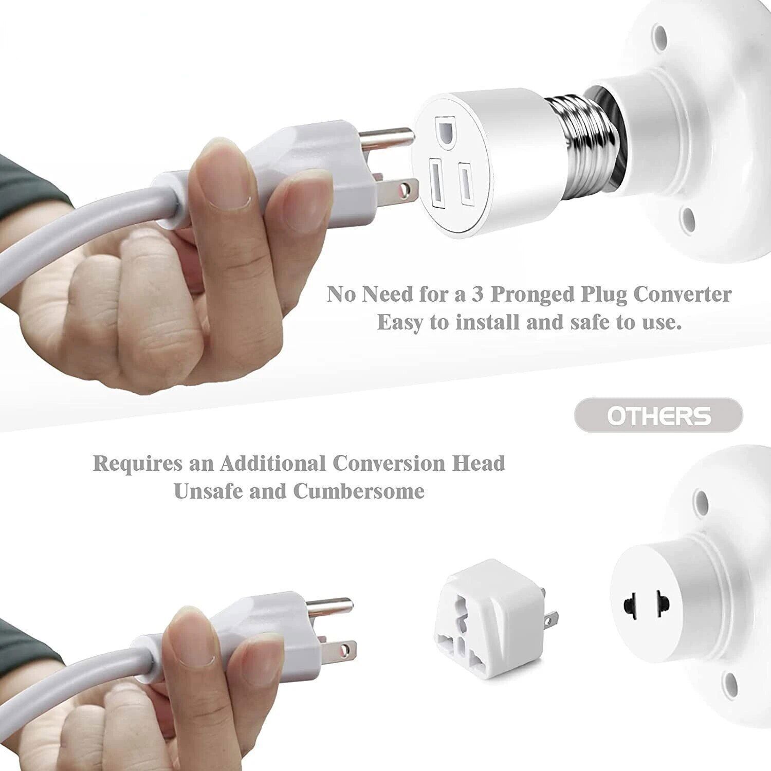E26/E27 Light Bulb Socket 2/3 Prong Outlet Light Socket to Plug Adapter Convert