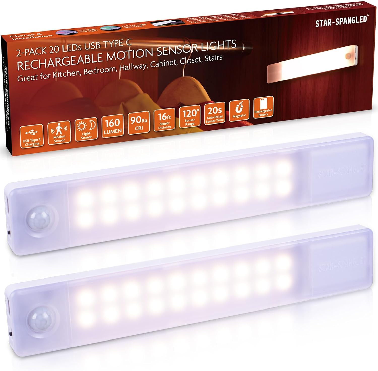 under Cabinet Lighting Rechargeable, 8 Inch Motion Sensor Lights Indoor Battery