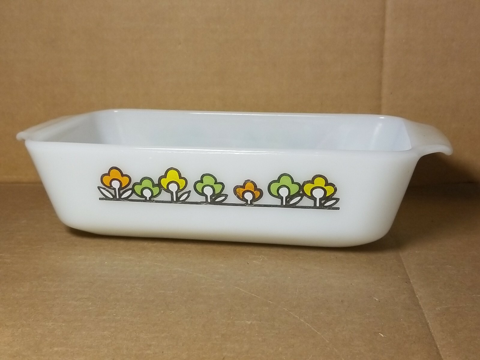 Anchor Hocking Fire King 1 Quart Rectangle Bread Dish Retro Floral Milk Glass