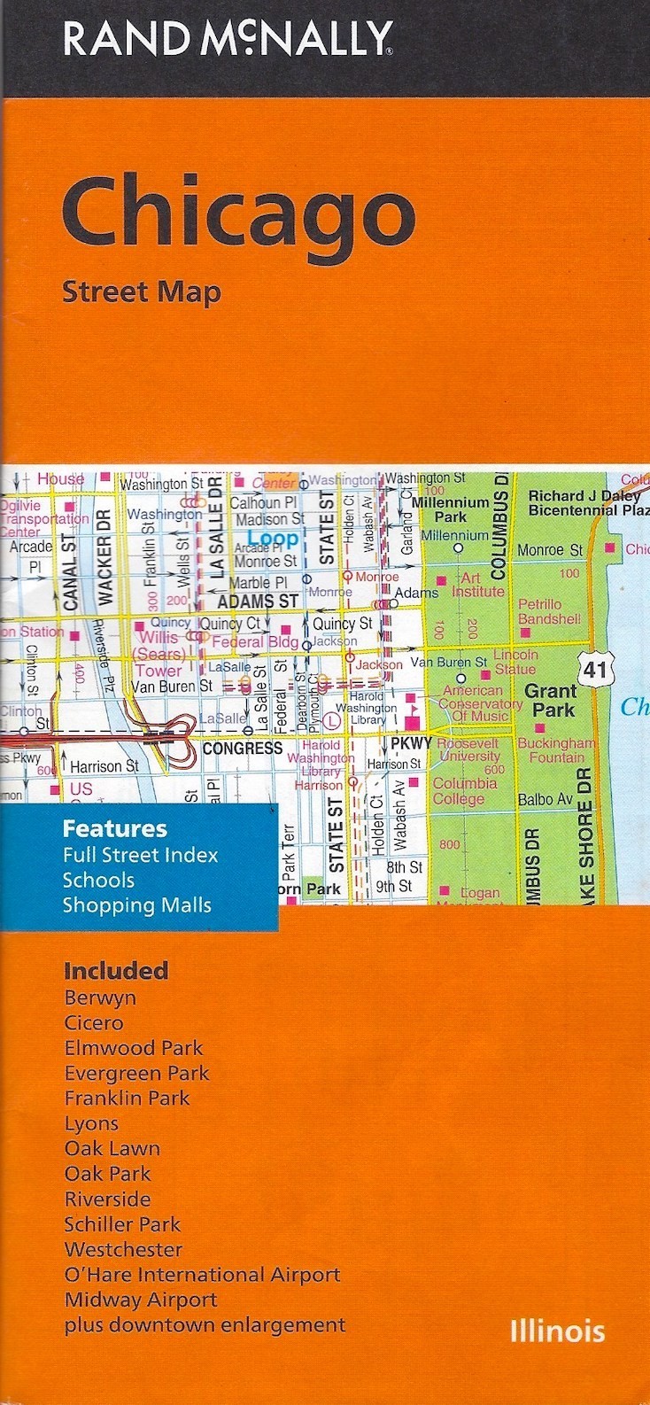 Chicago, Illinois, Folded Street Map, by Rand McNally  - 2022 ed.- DISCOUNTED !
