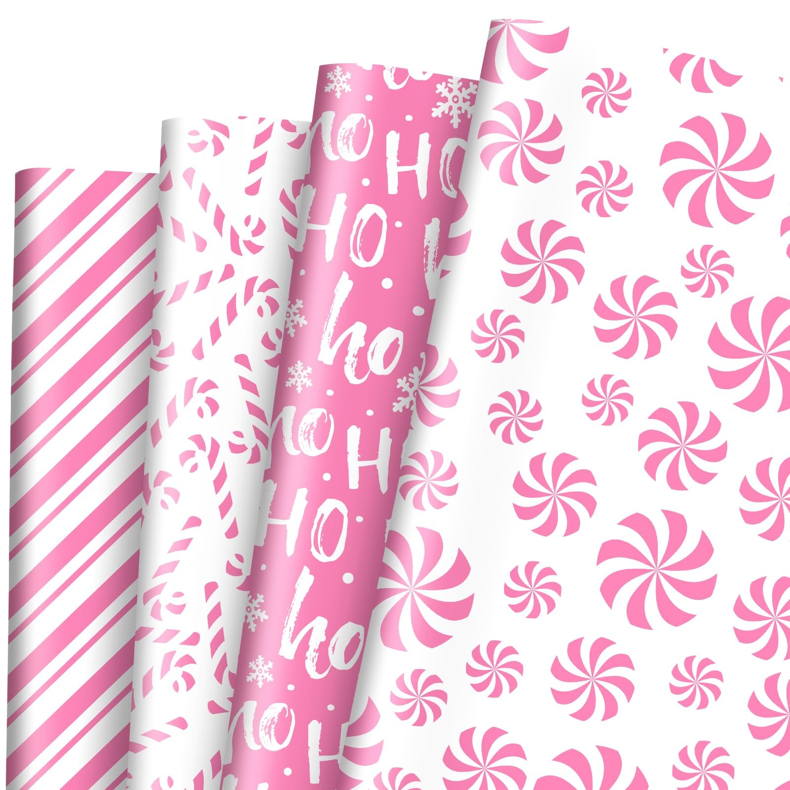 Christmas Wrapping Paper Pink White Candy Cane Stripe 19.7 x 27.6 In 12 Sht