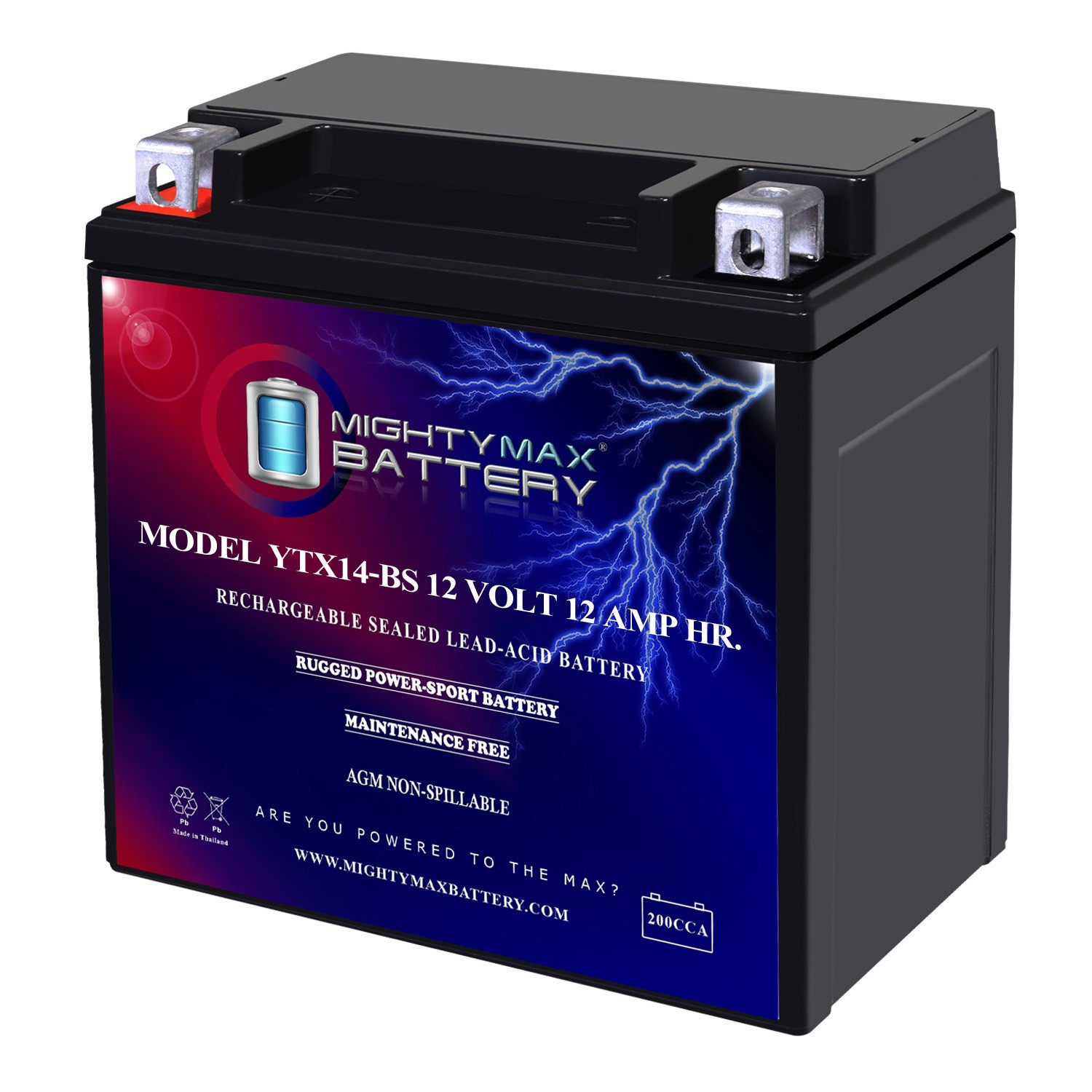 Mighty Max YTX14-BS Replacement Battery for 1995-2003 Honda TRX400FW Foreman